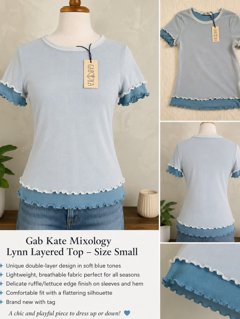 Lynn Layered Light Blue Ruffle-Trim Tee